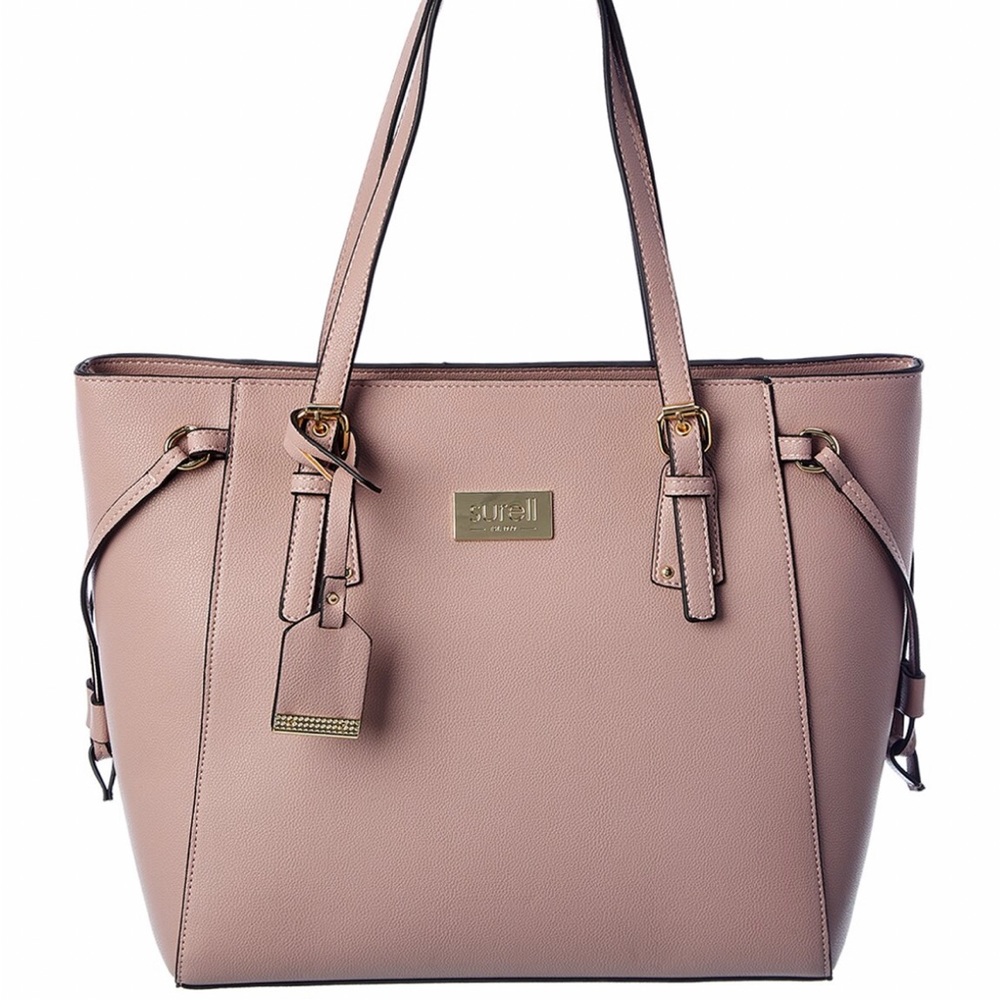 Surell Vegan leather tote mauve with gold hardware NWT